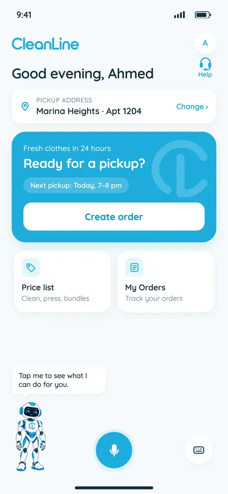 The new CleanLine app home screen